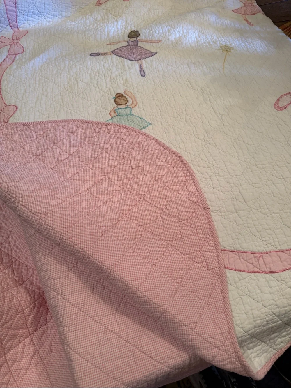 Pem-America Ballet Ballerina Quit Twin Size Pink Gingham Pastel Scalloped Edge